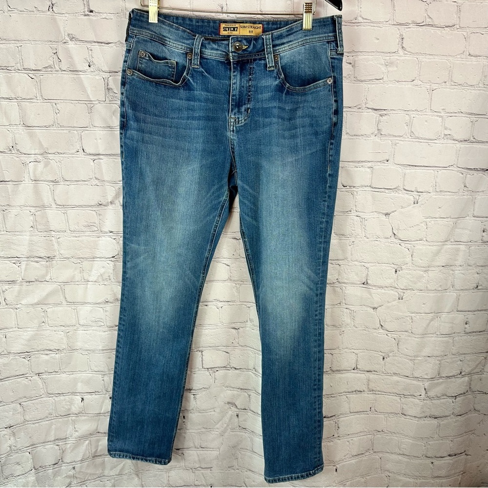 Seven7 Slim Straight mens 32' denim faded Jeans classic casual